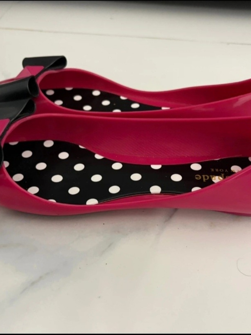 kate spade Hot Pink Pointed-Toe Flats with Black Bow - Picture 3 of 4